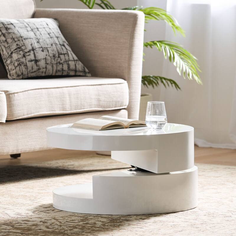 23.6" Modern Round Coffee Table with Rotating Top and Hidden Storage Area