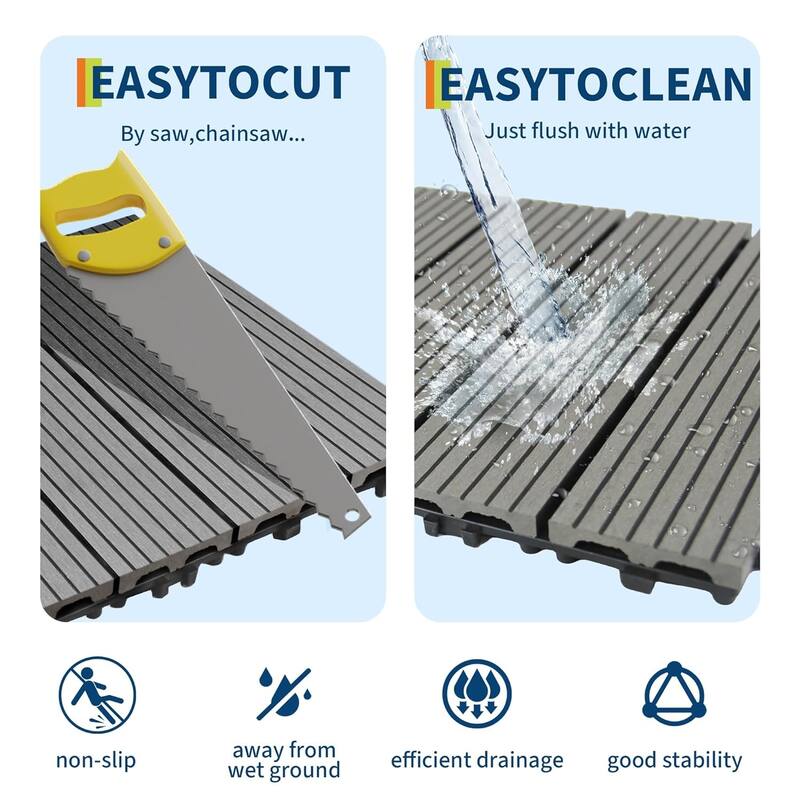 Interlinked-Style Composite Deck Tiles 12"x12", Waterproof