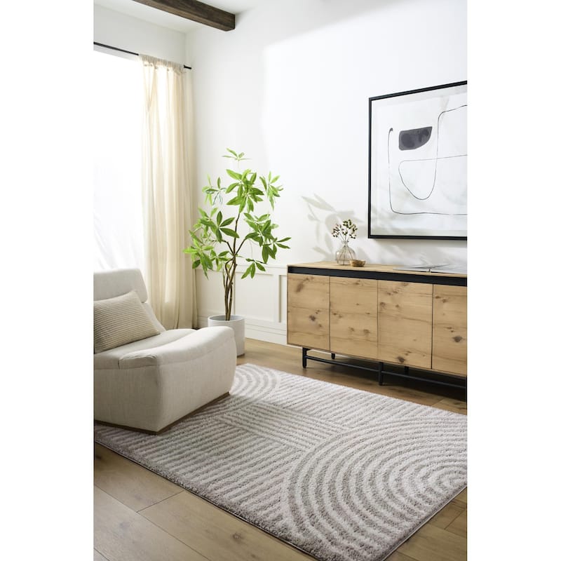 Livabliss Fossay Shag Modern & Contemporary Stripe Washable Area Rug - Light Beige/ Medium Gray - 5' 3" x 7'