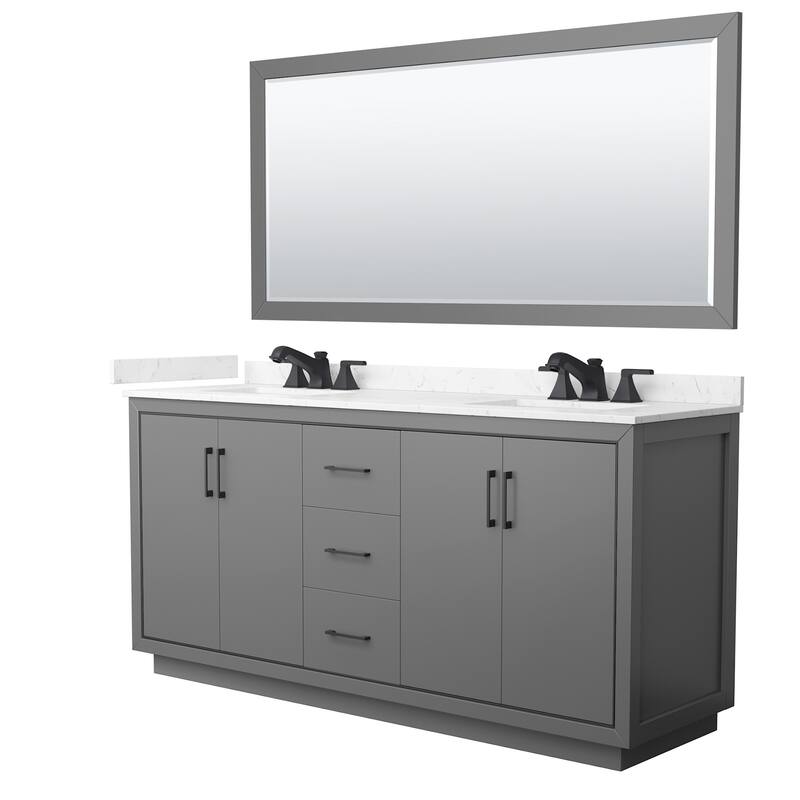 Wyndham Collection WCF1111-72D-VCA-US3M70 Icon 72" Free Standing - Dark Gray / Carrara Cultured Marble Top / Matte
