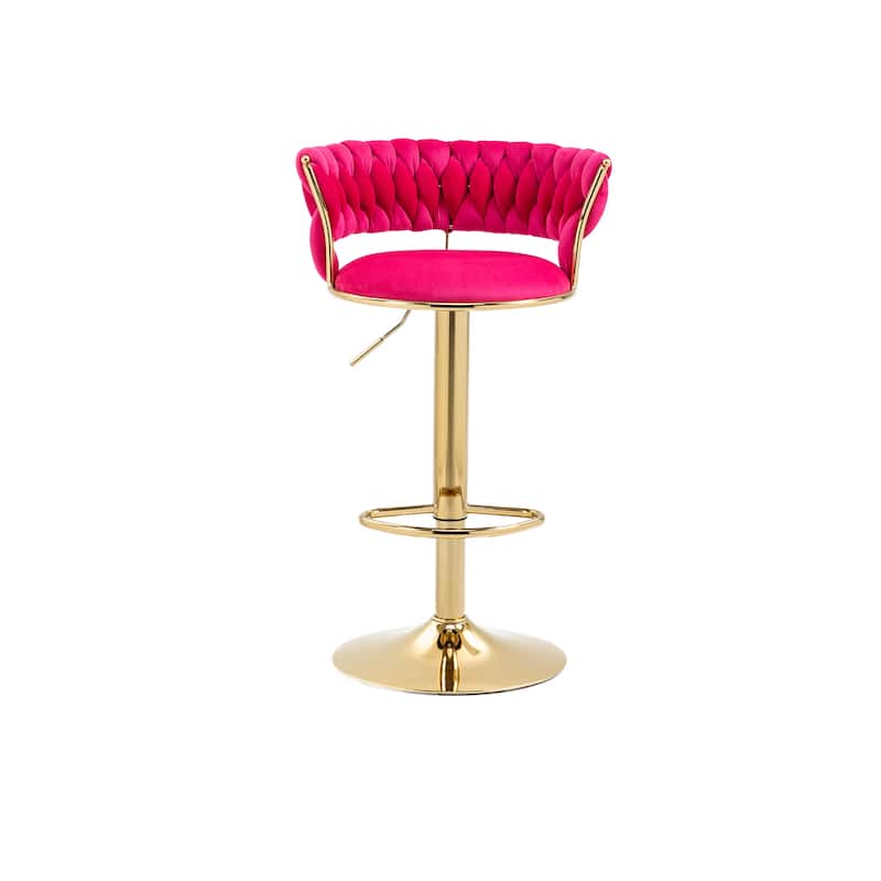 HOMEFUN Velvet Adjustable Height Swivel Armless Bar Stools With Golden Footrest(set of 2)