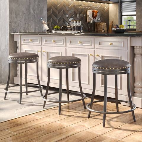Hausfame Faux Leather Swivel Bar Stools Set of 2 - 19.3 in. W X 19.3 in. D X 24.8 in. H