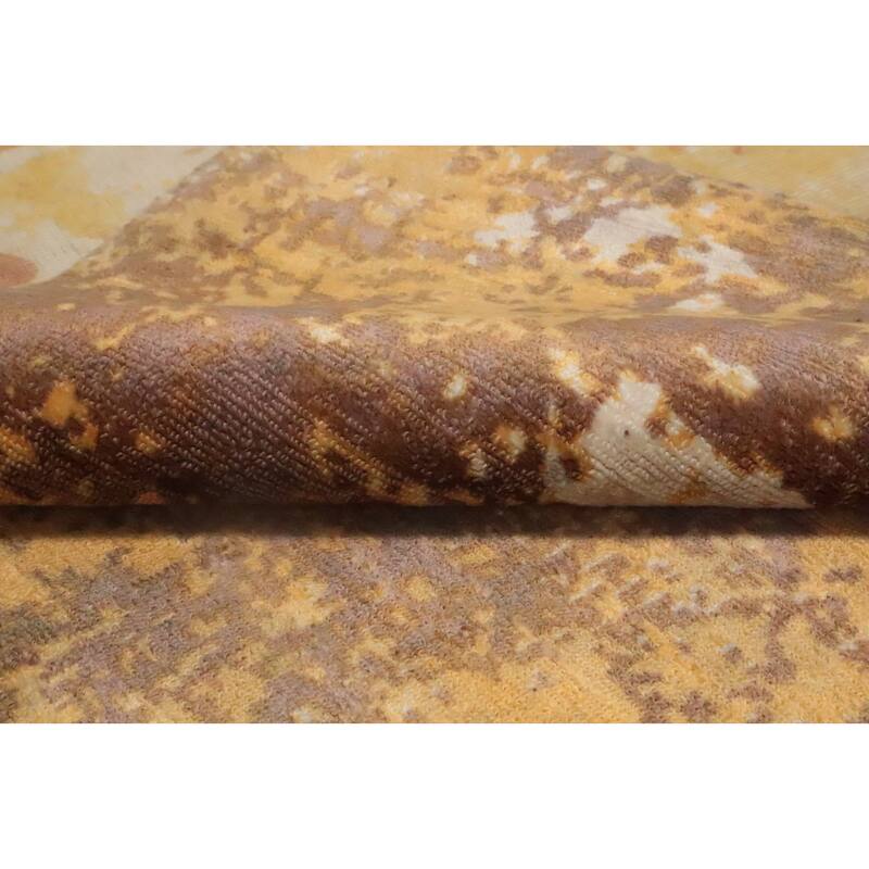 Hand Knotted Oriental Viscose Silk Carpet Modern Abstract Yellow & Gold Abstract Area Rug - 7' 10'' X 4' 11''