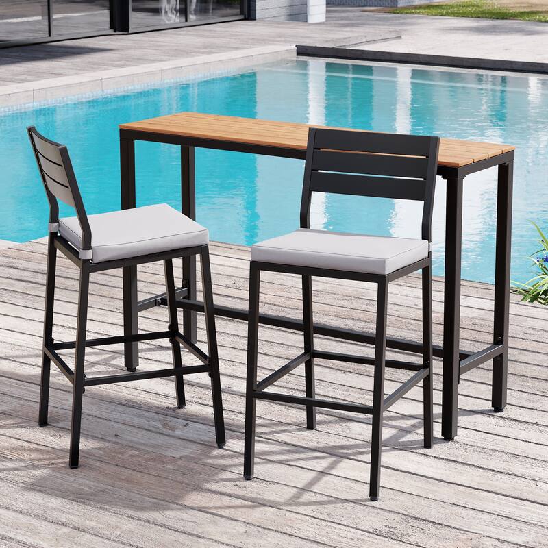 Outdoor Patio Barstool Bar Stools with Rectangle Bar Table - Light Grey