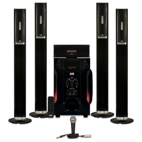Acoustic Audio AAT1002 Tower 5.1 Speaker System with Mic and Powered Subwoofer