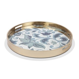 Shop 22 75 Blue And Gold Colored Floral Mirror Finish Round