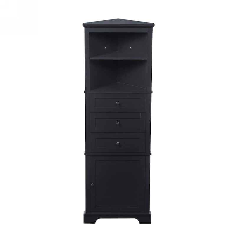 Roomfitters Triangle Tall Storage Cabinet with 3 Drawers Adjustable Shelves for Bathroom Kitchen or Living Room