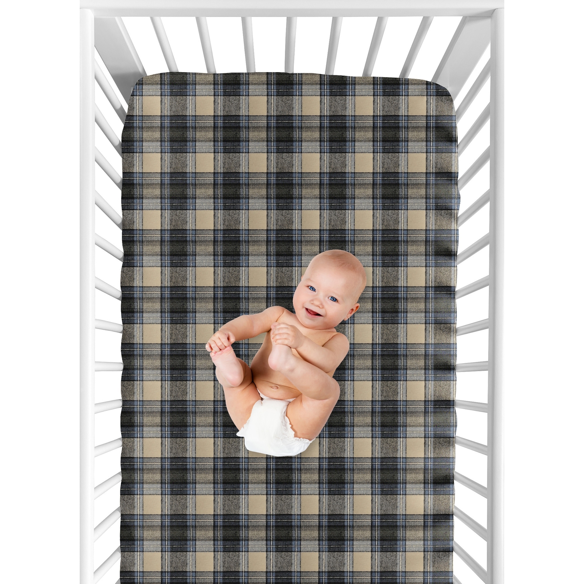 Sweet Jojo Designs Blue and Tan Woodland Plaid Flannel Rustic