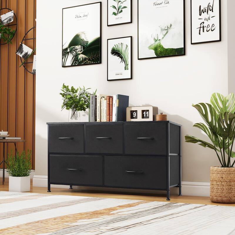 Dresser for Bedroom, Chests of Drawers, Storage Organizer with 5 Drawers, Sturdy Metal Frame, Wood Tabletop - Black