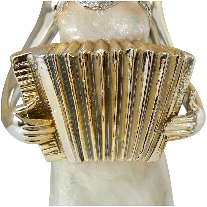 Gold Resin Musician Decorative Sculpture with Accordion and Saxophone (Set of 2)