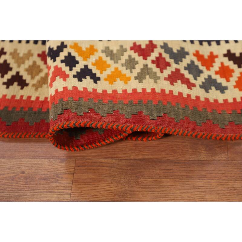 Blue Kilim Qashqai Persian Vintage Area Rug Hand-Woven Wool Carpet - 4'7"x 8'8"