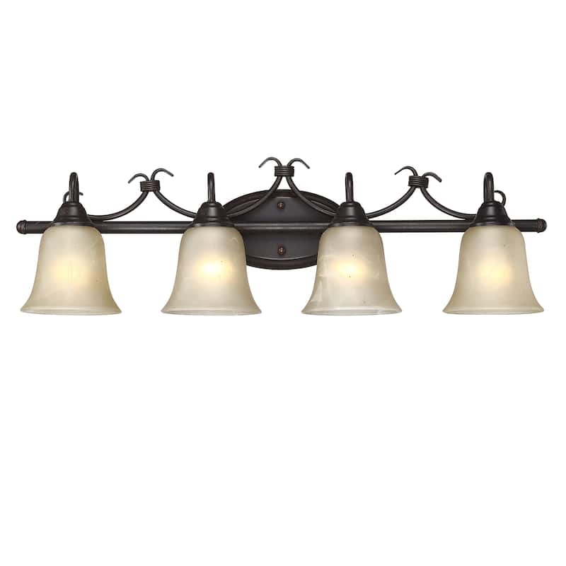 4-Light Bronze Dimmable Vanity Light with White Opal Glass Bell Shape Shades
