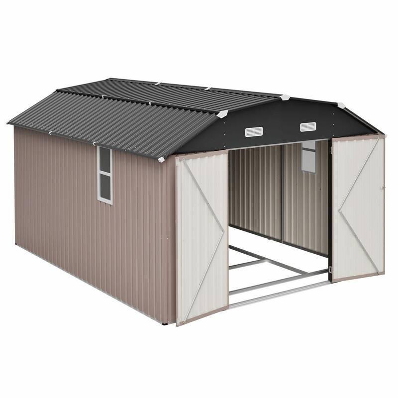 10' x 12' Outdoor Storage Shed, Heavy-Duty Rust-Resistant Steel Tool Shed with Floor Frame Kit