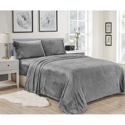 Kansas 4pc Microplush Sheet Set - Light Gray - Queen