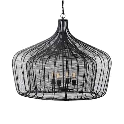 Camila Large Black Metal Mesh-Style Four Bulb Chandelier - 40"W x 40"D x 31"H