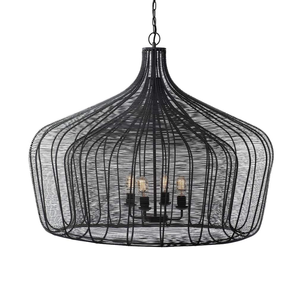 Camila Large Black Metal Mesh-Style Four Bulb Chandelier - 40"W x 40"D x 31"H