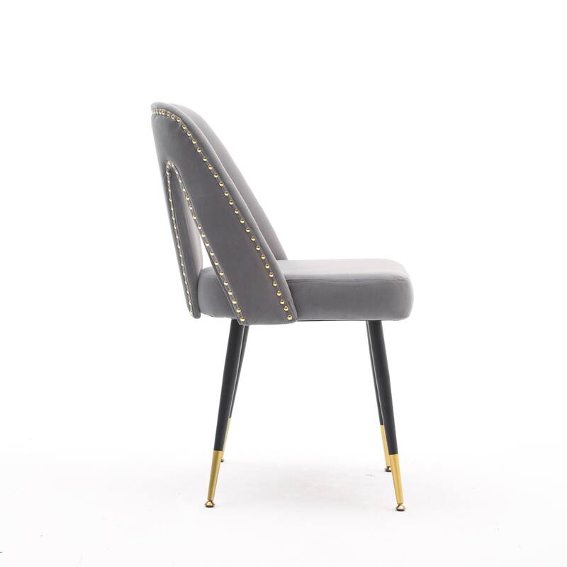 Velvet Upholstered Dining Chair with Nailheads