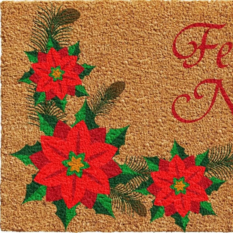 HomeRoots 17" X 29" Brown Red And Green Christmas Outdoor Coir Door Mat - 17.00' X '29.00