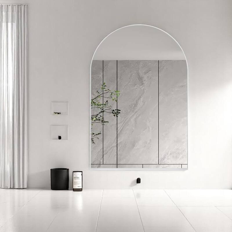 Arched Metal Framed Bathroom Mirror Cabinet, 24x36 Inch Wall Mounted or Recessed Medicine Cabinet with Storage