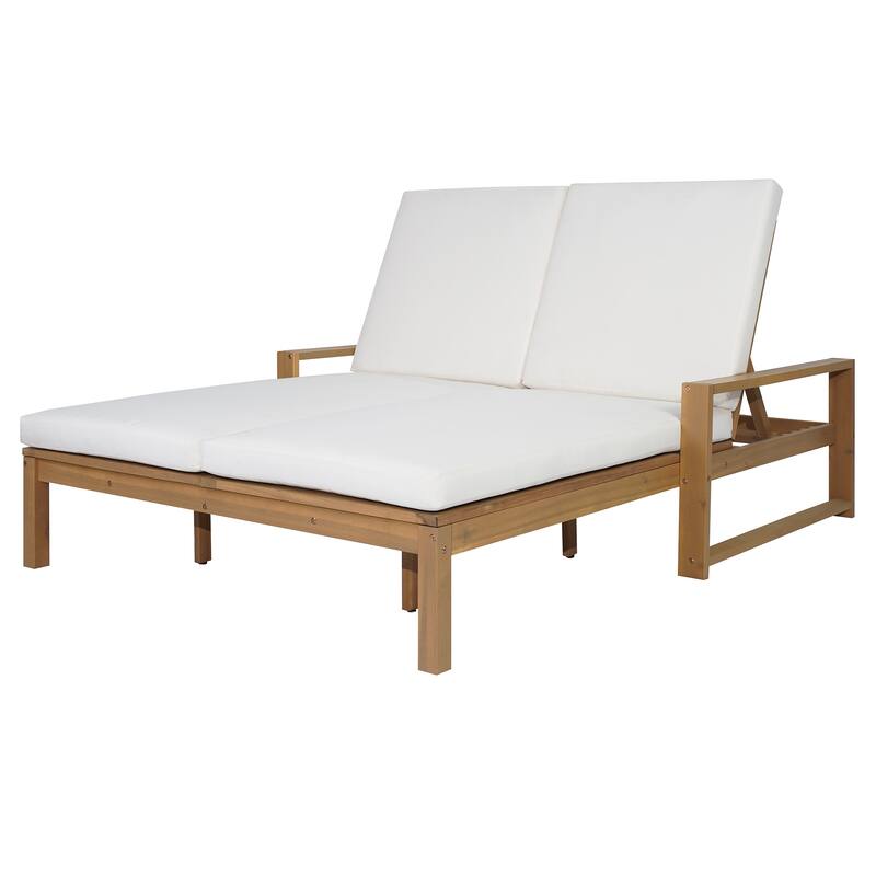 Outdoor Double Chaise Lounge Chair with Dual 5-Position Backrests by Leisure Zone
