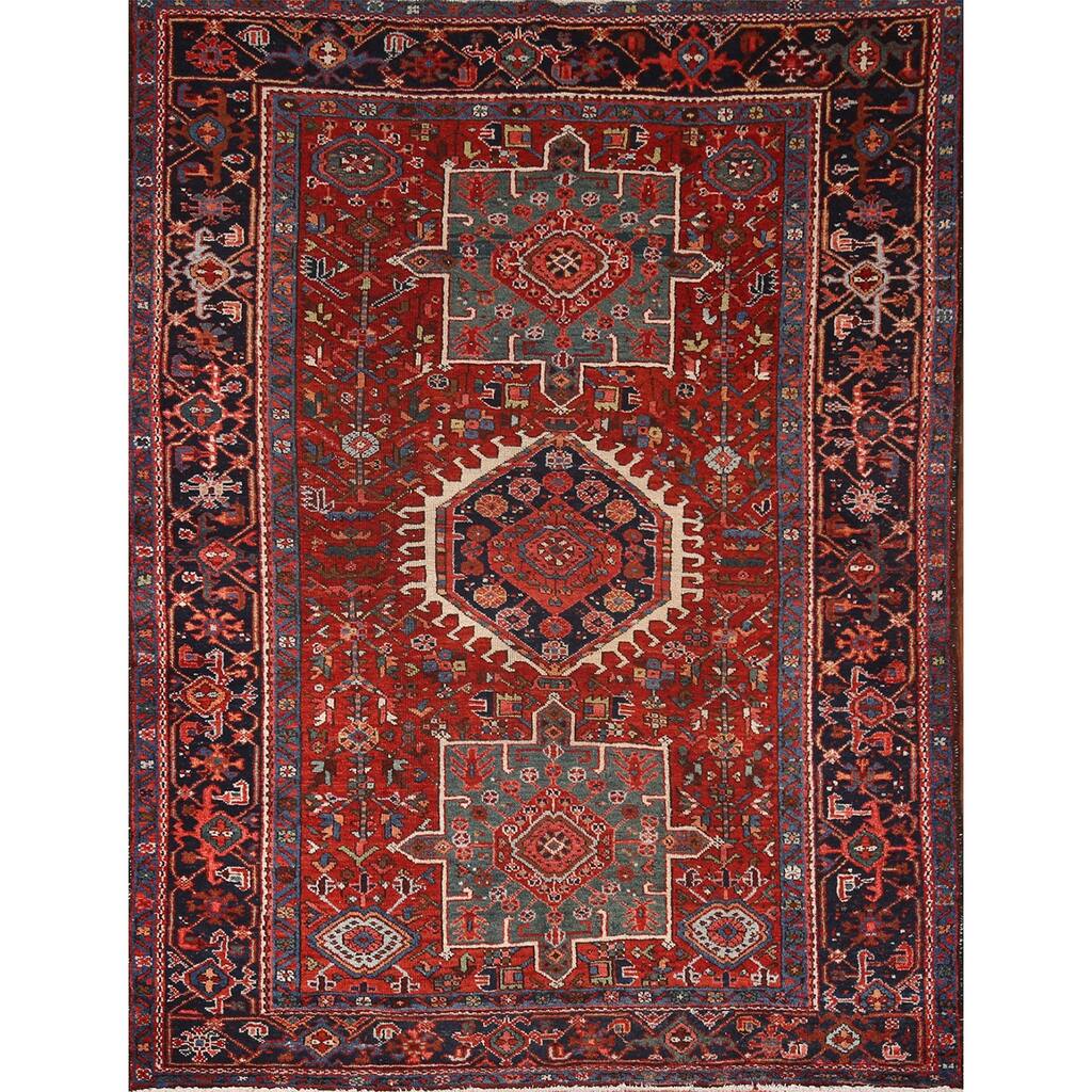 Vegetable Day Antique Geometric Gharajeh Persian Wool Carpet - 4'9" x 6'4"