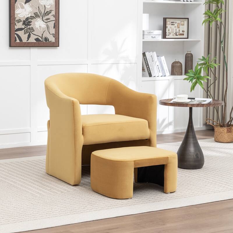 SEYNAR Modern Glam Velvet Accent Armchair Open Back with Ottoman - Yellow