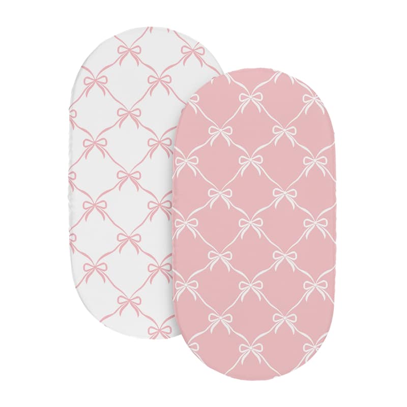 Sweet Jojo Designs White & Pink Bows Girl 2 Pack Baby Bassinet Fitted Sheets - Blush Bow, Coquette, Shabby Chic, Vintage Ballet
