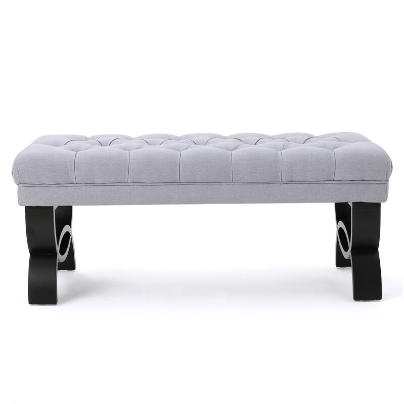 Roomfitters Tufted Upholstered Ottoman Bench with Curved Wood Legs, Entryway Accent Seat for Living Room or Bedroom