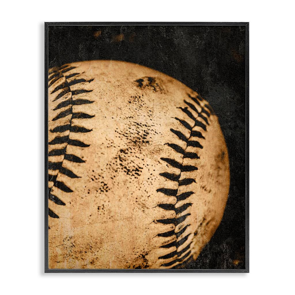 Stupell Vintage Baseball Close Up Framed Giclee Art Design By Kim Allen