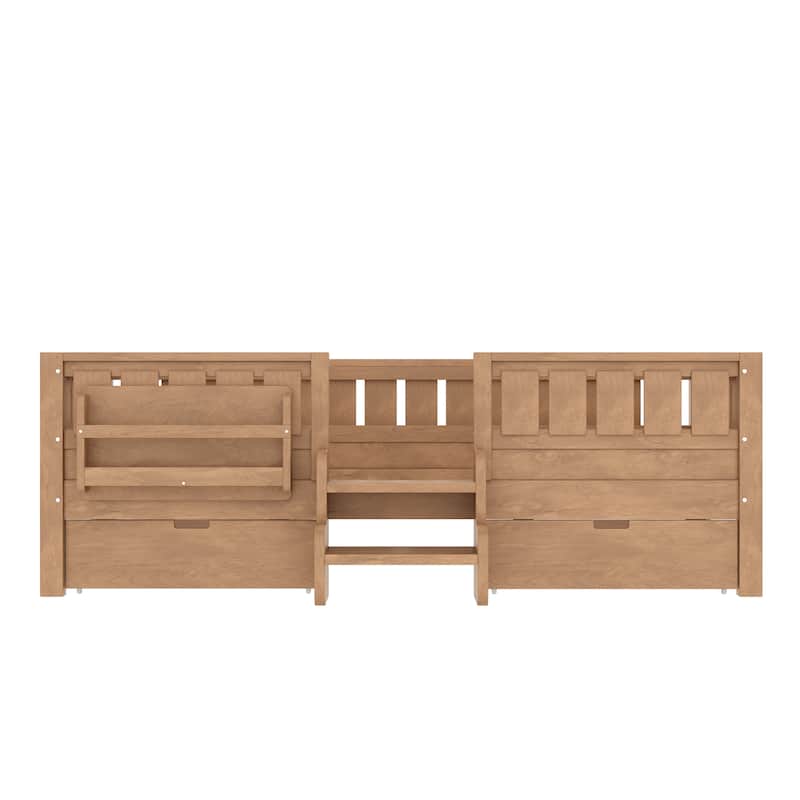 Multiple Colors Toddler Montessori Bed Children's Platform Bed with Low Profile Stairs, Built-in Bookshelf and Storage Drawers