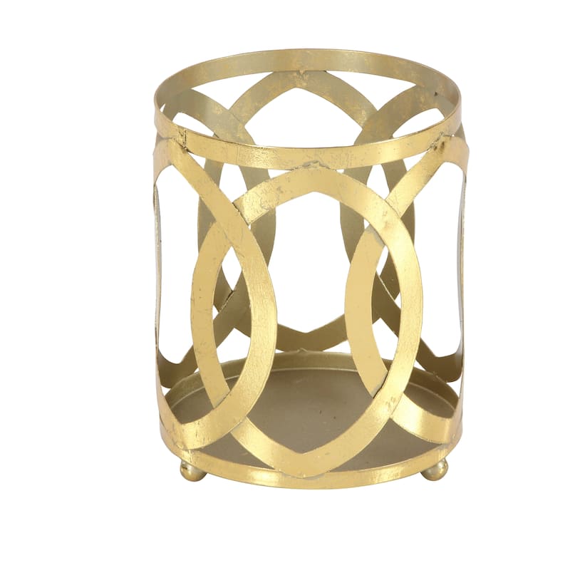 Metal Pillar Hurricane Lamp - Gold - Roche River Decor - 6"W x 6"L x 8"H