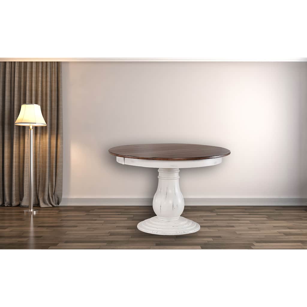 Coastal Haven Collection Round Bella Base Dining Table,45" x45" x 63" Distressed Cocoa Brown/Cotton White - N/A