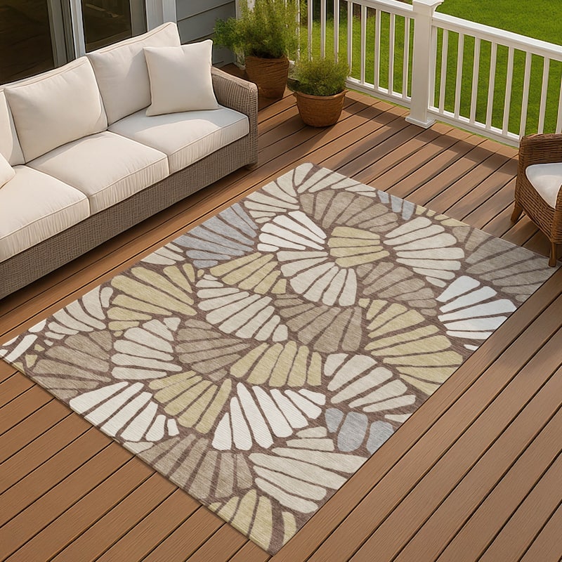 Machine Washable Indoor/ Outdoor Floral Modern Chantille Rug - Chocolate - 3' x 5'