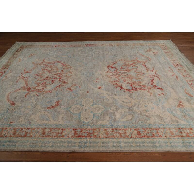 Vegetable Dye Oushak Turkish Rug Handmade Floral Wool Carpet - 8'2"x 10'2"