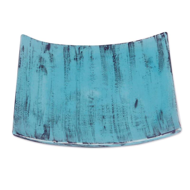 NOVICA Handmade Daydreams In Blue Ceramic Platter (Indonesia) - 1.8" H x 11.5" W x 11.5" D