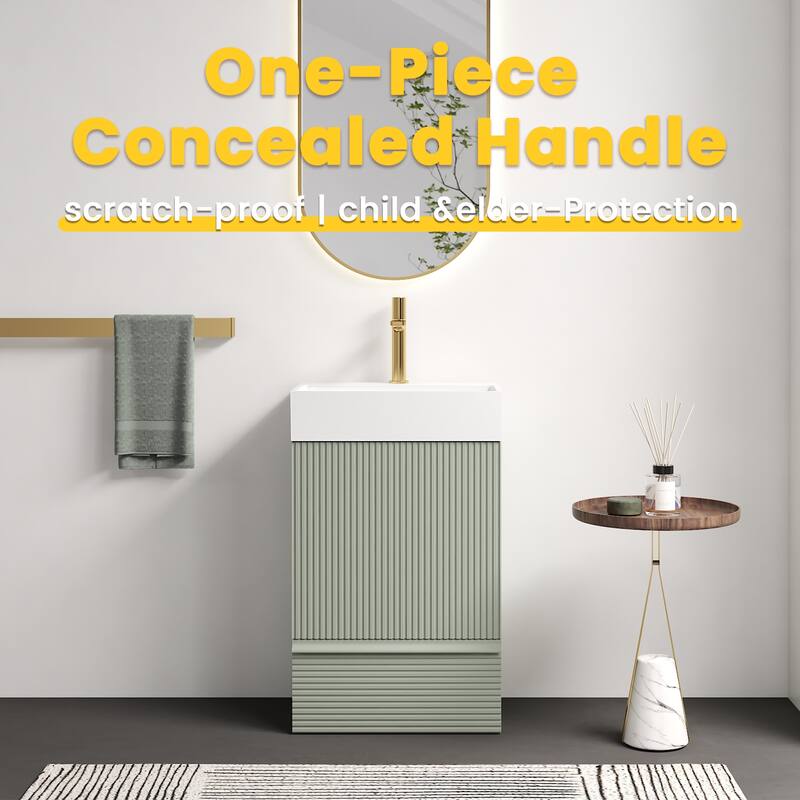 20" Striped Freestanding Bathroom Vanity with Ceramic Sink, Modern Bathroom Storage Cabinet