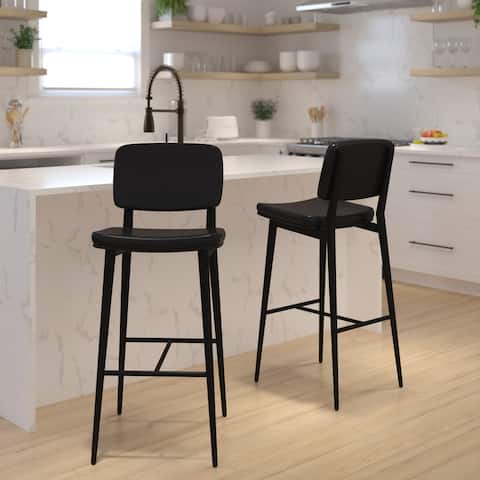 Set of 2 LeatherSoft Barstools with Iron Frame-Integrated Footrest - 18"W x 19.5"D x 42"H - 18"W x 19.5"D x 42"H