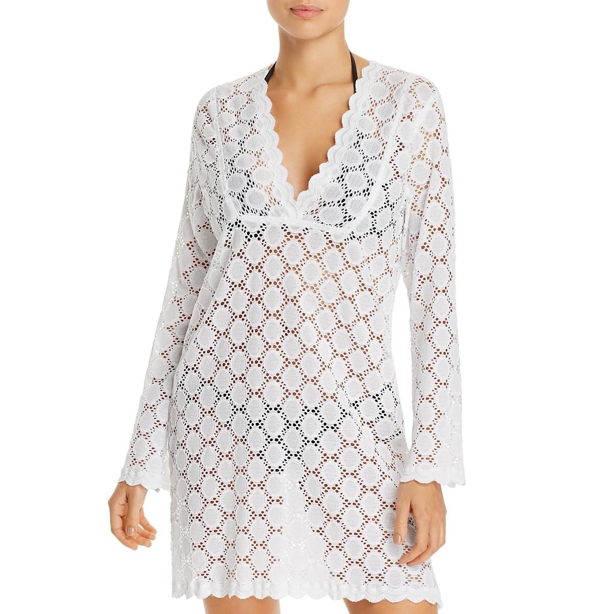 J Valdi Lace Up Tank Dress Swim Cover Up In White Navy Modesens