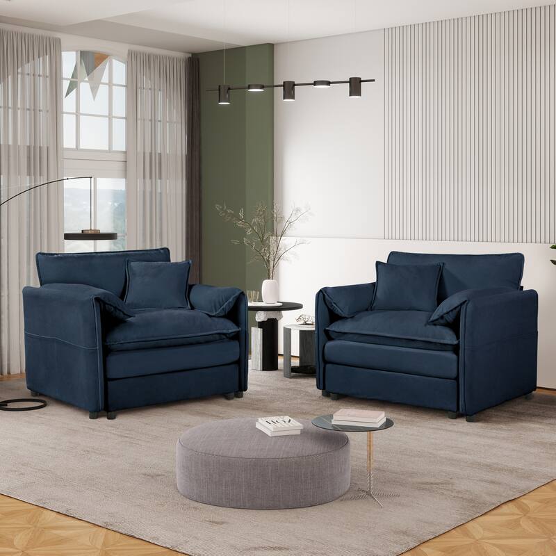 GDFStudio - Oversized Chenille 41.73" Single Sofa Chair with Large Seat (Set of 2) - Blue