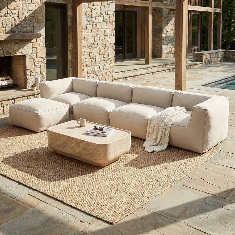 Christopher Knight Home - Nerissa 5-Piece Modular Outdoor/Indoor Bean Bag Sectional Sofa Set with Shredded Foam Filled & Ottoman