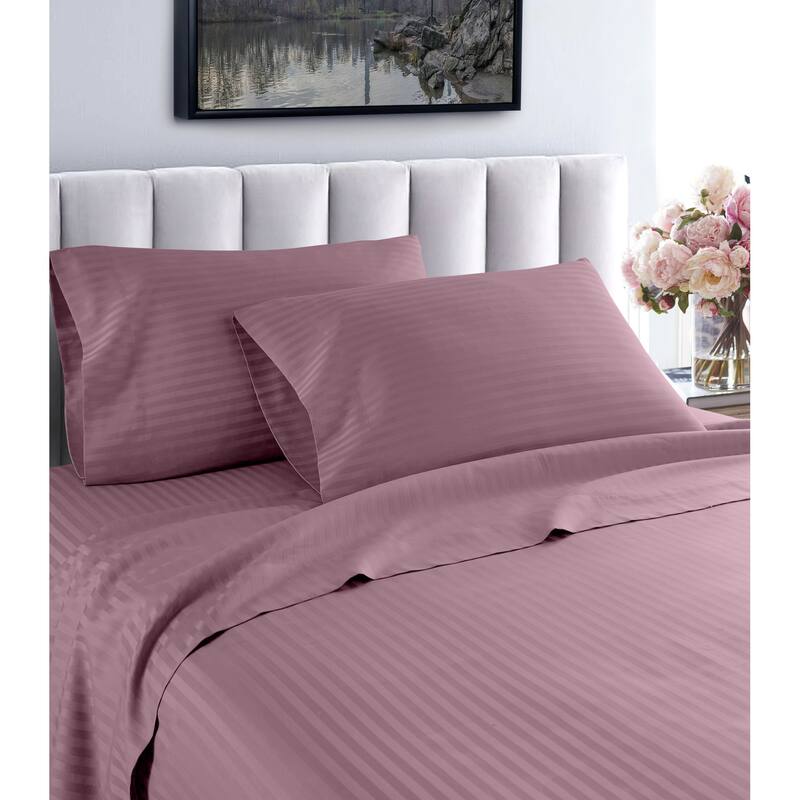 Home Sweet Home Dream Stripe 600TC Egyptian Cotton Bed Sheet Set - Purple - Twin