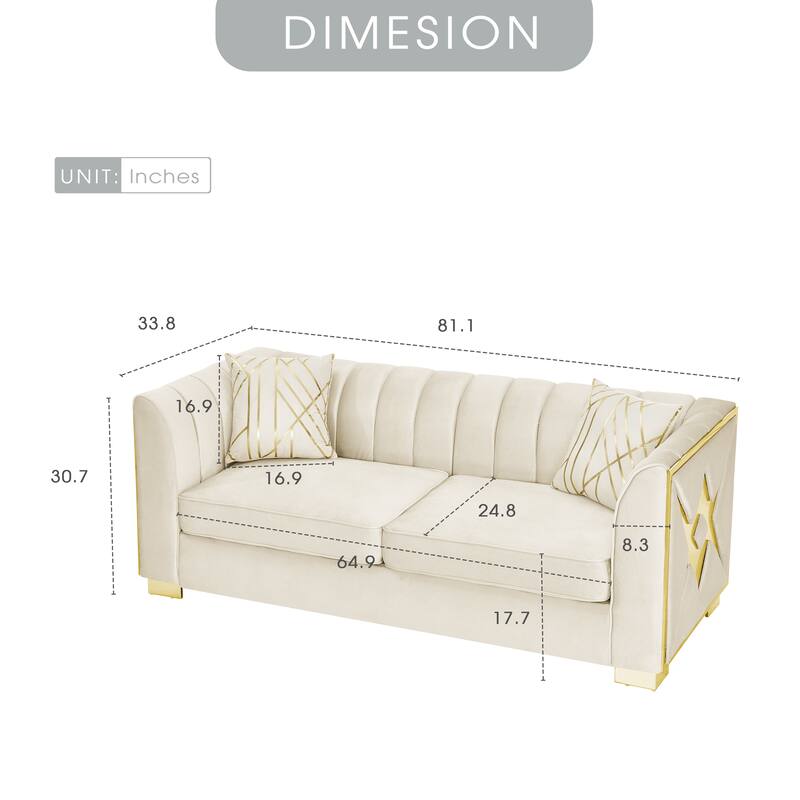 Velvet Chesterfield 3 Seater Sofa, Button Tufted Upholstered Sofa, Lounge Sofa with Stainless Steel Accents & Metal Legs