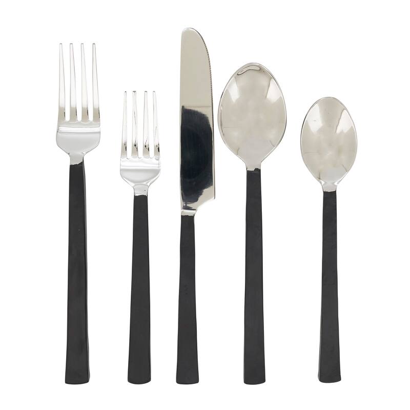 Flatware Set With Flat Handle Design (Set of 5) - Black - Service for 1
