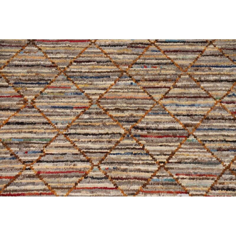 Hand Knotted Oriental 100% Wool Carpet Modern Stripe Multi-Colored Moroccan Area Rug - 9' 9'' X 6' 7''