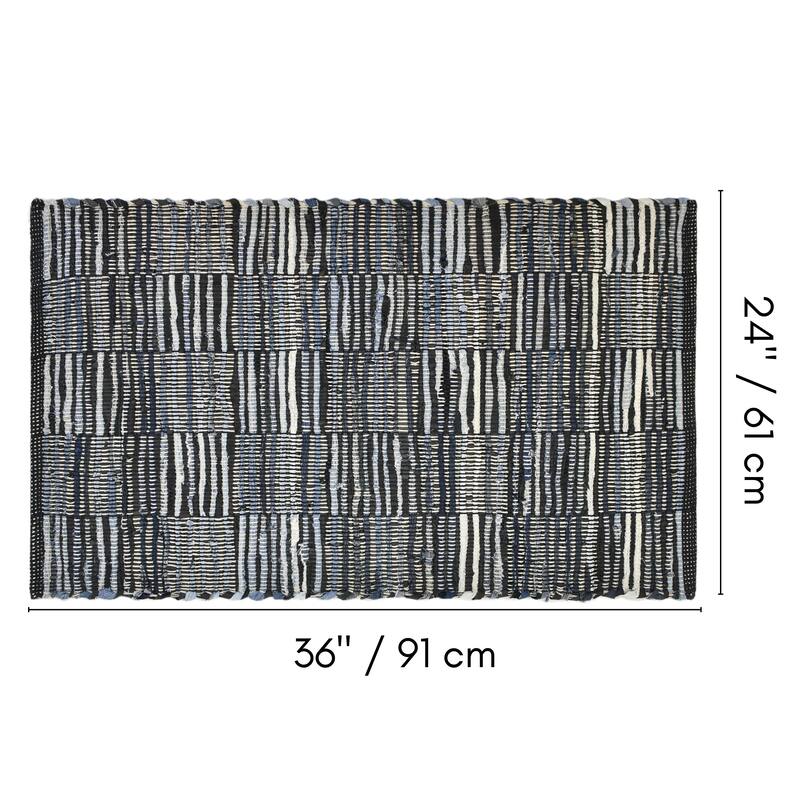 Fabstyles Denim Leather Checkerboard Handmade Area Rag Rug