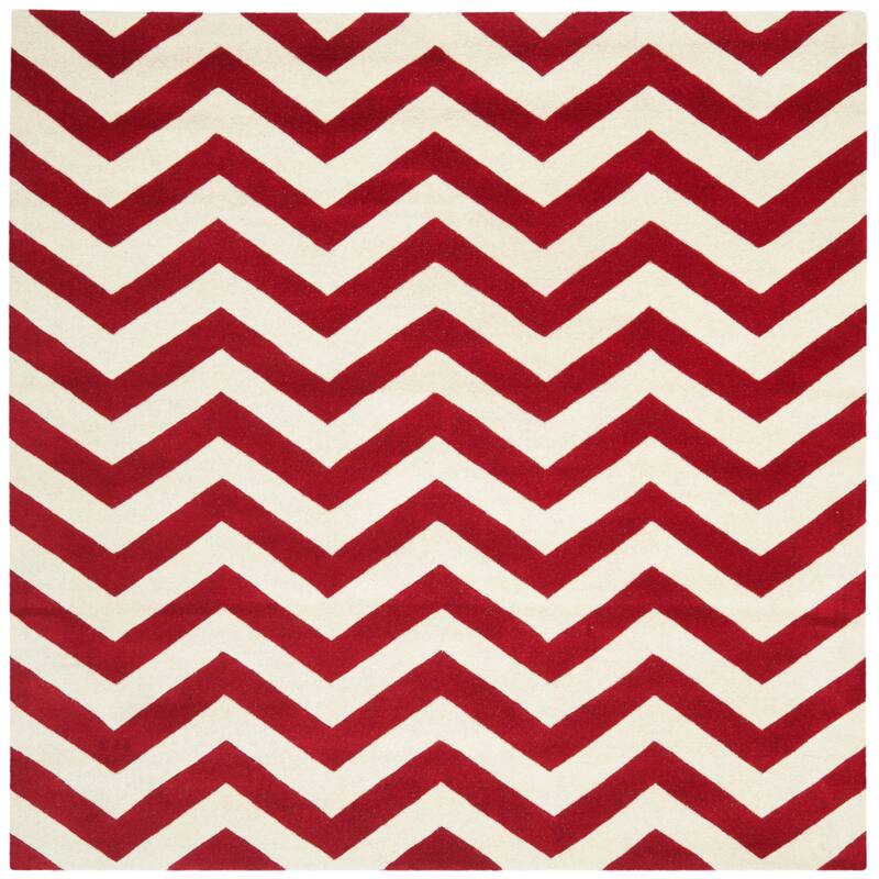 SAFAVIEH Handmade Chatham Traudel Modern Moroccan Wool Rug - 7' Square - Red/Ivory