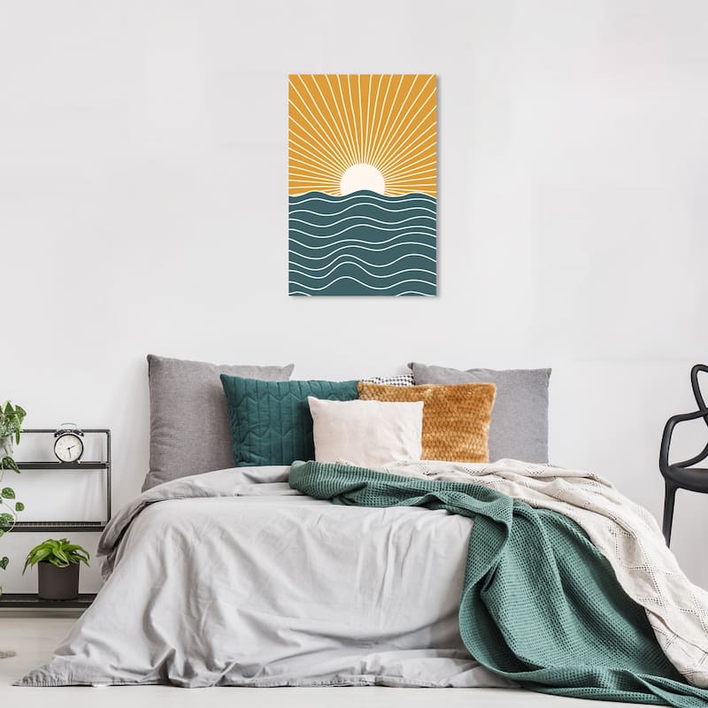 Wynwood Studio Canvas Nautical and Coastal Sun from early Gold and Dark Blue Nautical & Coastal Wall Art Canvas Print - 24 x 16