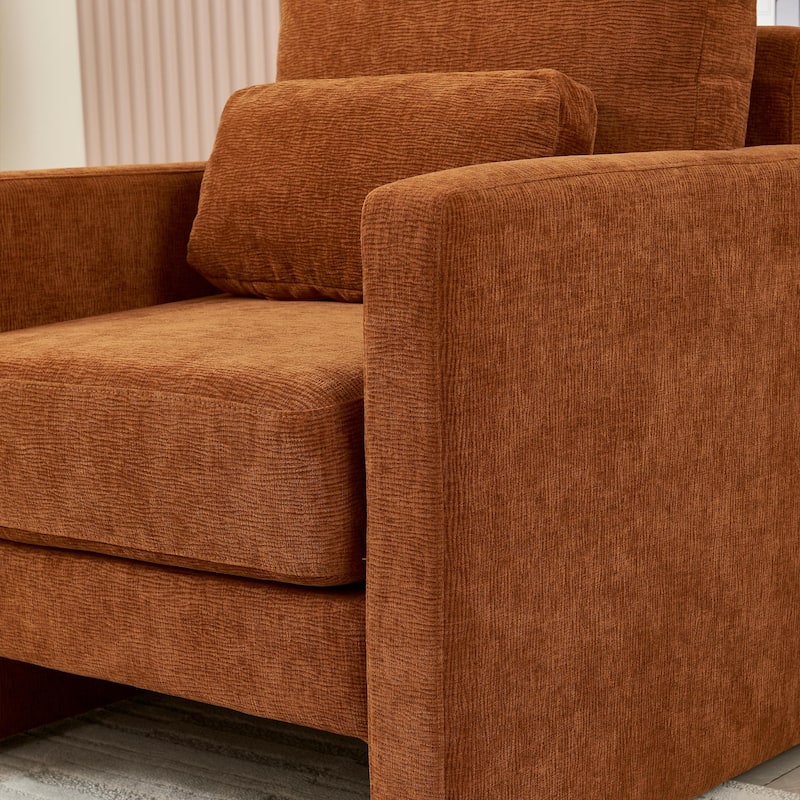 Orange 31.49" Chenille Arm Chair with Wood Frame