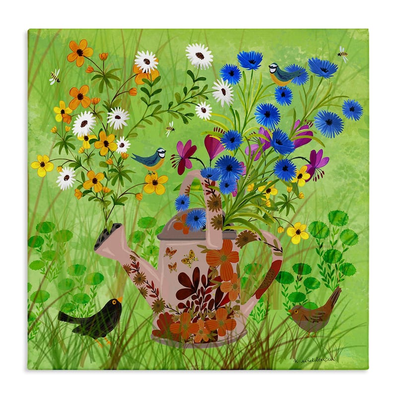 Stupell Bright Gardening Can & Birds Canvas Wall Art Design By Kay Widdowson - 30 x 30