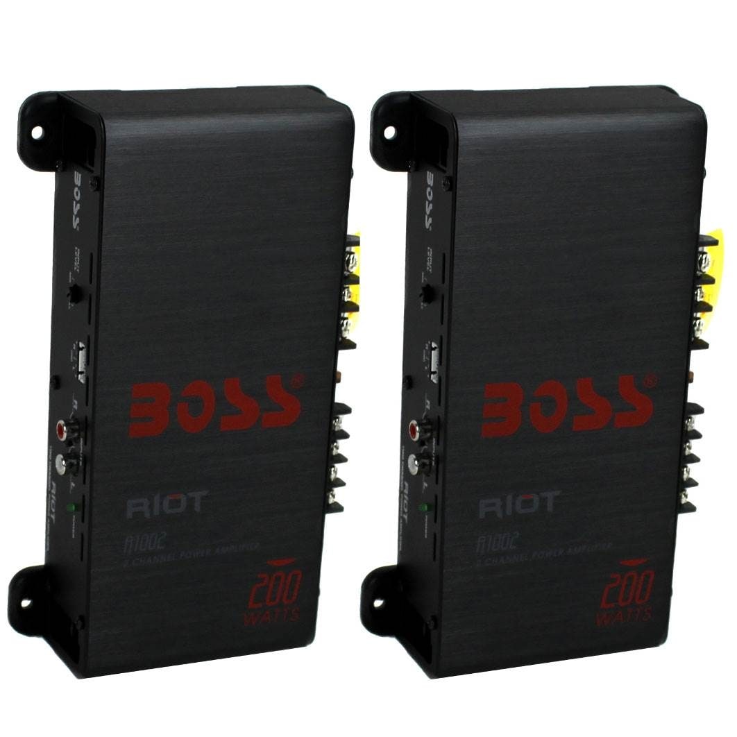 BOSS R1002 200W 2-Channel RIOT Car Audio High Power Amplifier Amps (2 Pack) - Black